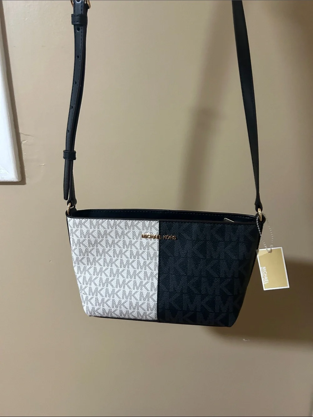 Michael Kors Two-Tone MK Signature Crossbody in Black and White